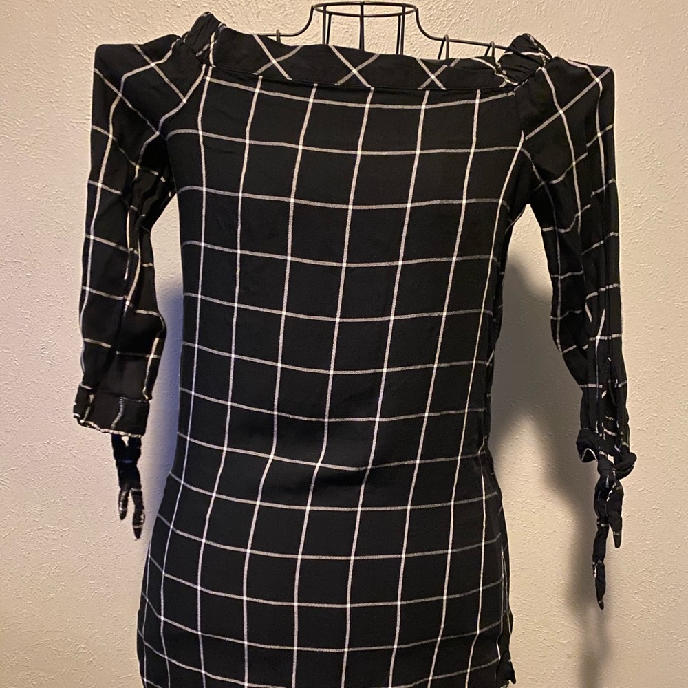 Black and White Plaid Off the shoulder dress